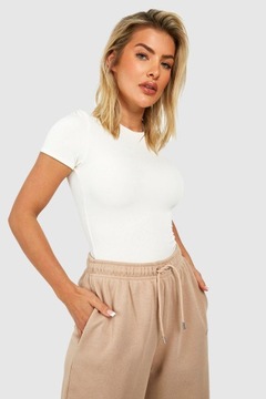 BOOHOO ECRU GŁADKIE BODY KRÓTKI RĘKAW STRINGI L59 NG2__XXL