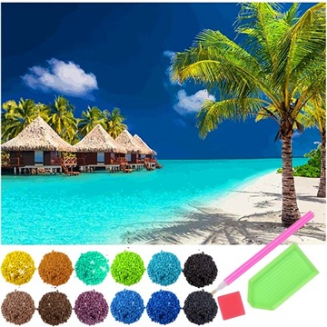 Haft Diamentowy PLAŻA PALMY Diamond Painting 5D