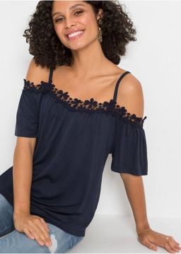 БЛУЗКА ЖЕНСКАЯ GA3 BONPRIX CARMEN LACE 36/38 ТЕМНО-СИНЯЯ