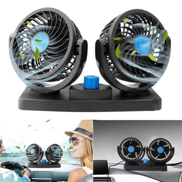 WIATRAK SAMOCHODOWY WENTYLATOR 360° PODWÓJNY REGULOWANY CICHY NA KOKPIT 12V