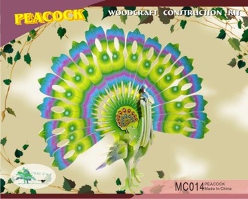 PUZZLE DREWNIANE 3D PRZESTRZENNE PAW PTAK KOLOR