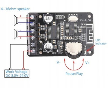 Стереоусилитель Bluetooth 8-24 В 2 х 20 Вт