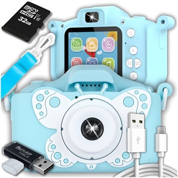 APARAT FOTOGRAFICZNY CYFROWY DLA DZIECI KAMERA ZABAWKA GRY + KARTA 32GB