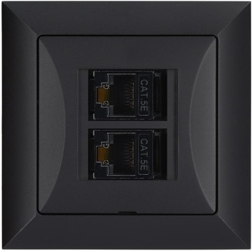 Gniazdo internetowe 2 x LAN RJ45 8-PIN OPAL czarny mat