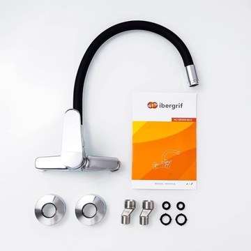 Кухонный смеситель Ibergrif, настенный, поворот на 360°, настенный смеситель, хром, черный