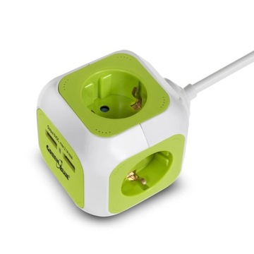 Четырехместная розетка MagicCube, 2 USB-входа 1,4 м ЗеленыйСиний