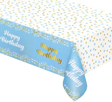 OBRUS FOLIOWY HAPPY BIRTHDAY BŁĘKITNY-1,3x1,8m-130