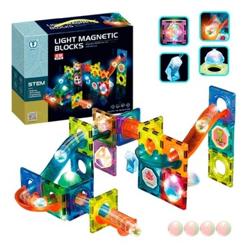 Klocki Magnetyczne - Tor Kulkowy Świecący Magnetic Blocks 49 elementów