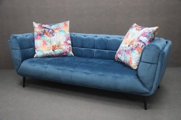 Sofa Niebieska Kanapa Pikowana RETRO Design Duża