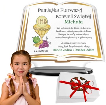 STATUETKA PIERWSZEJ KOMUNII ŚW DLA DZIECKA PREZENT+NAPIS