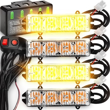 LAMPA STROBOSKOP POMARAŃCZOWY W ATRAPĘ 4x 4 LED 12V komplet z pilotem
