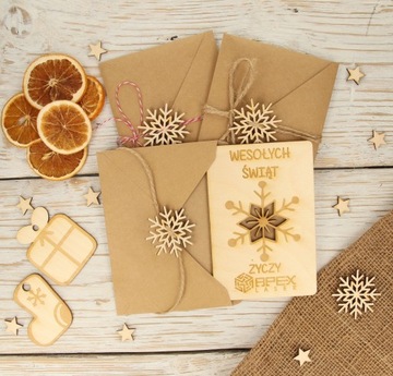 Kartka świąteczna drewniana firmowa LOGO IMIE eko