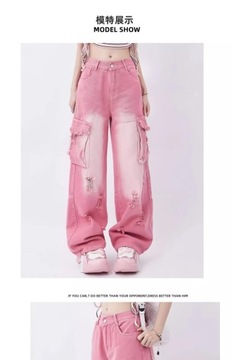 Design Sense Niche Cute Pink Straight Tube Jeans S