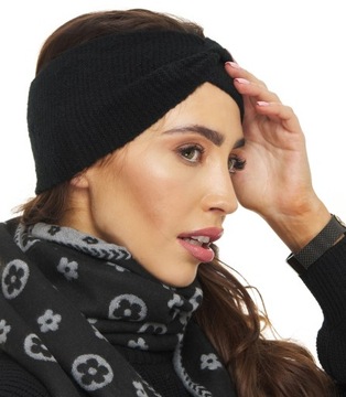 ПОВЯЗКА НА ГОЛОВУ ЖЕНСКАЯ, ПЛЕТЕНИЕ, теплая ТРИКОТАЖНАЯ, черная