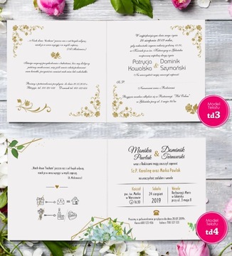 Свадебные приглашения Gold Glamour Flowers - 10 шт.