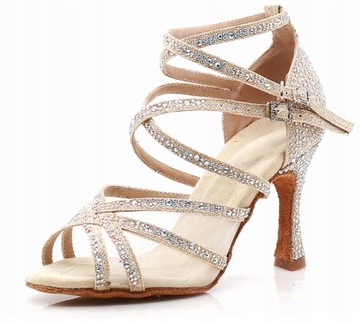 BUTY DO TAŃCA TANECZNE SZAMPAŃSKIE ZDOBIONE 7.5cm