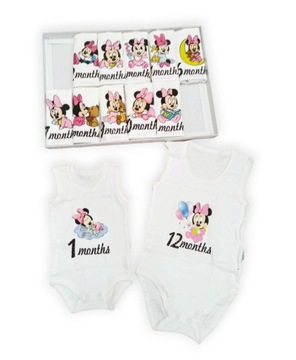 Zestaw 12 szt. body z Myszką Minnie 12msc, Pamiątka, Prezent dla noworodka