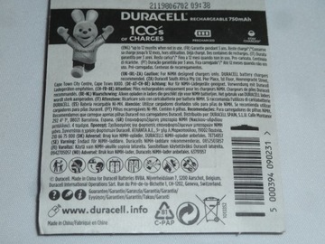 4 x Akumulatorki DURACELL - AAA - 750mAh - NiMH - R3 -