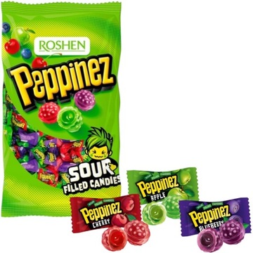 Roshen Peppinez Cukierki Kwaśne Nadziewane Landrynki Owocowe Smaków 0,9 KG