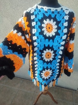 Sweter na szydełku handmade boho rękodzieło