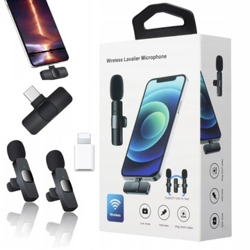 НАБОР ИЗ 2 БЕСПРОВОДНЫХ МИКРОФОНОВ IPhone iOS Android USB C 2в1
