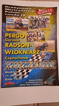 STAL GORZÓW WLKP - WŁÓKNIARZ CZĘSTOCHOWA 11-06-2000 PROGRAM MECZOWY WYPEŁNI