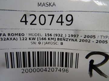 KAPOTA ALFA 156 KOMBI 97-05