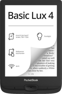 PocketBook 618 Basic Lux 4 - 8 GB, WiFi, czarny, Eink, oświetlenie