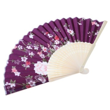 2x Hand Held Fans Silk Bamboo Folding Fan for