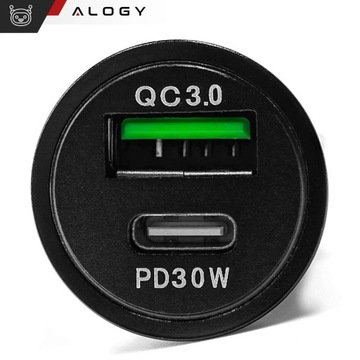 Мощное быстрое автомобильное зарядное устройство USB-C TYPE-C PD 30 Вт USB QC 18 Вт