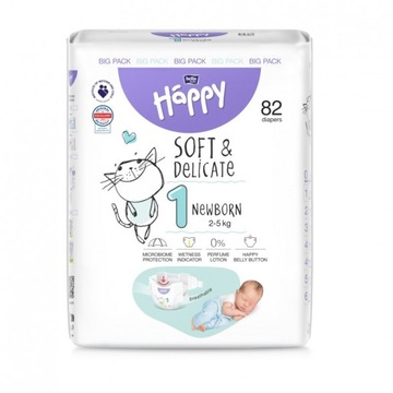 Pieluszki Bella Happy rozmiar1 Newborn 2-5kg 82szt