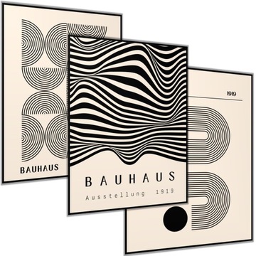 3 x PLAKAT 40X50 ZESTAW KSZTAŁTY LINIE BEŻ BEŻOWY BAUHAUS MINIMALISTYCZNE