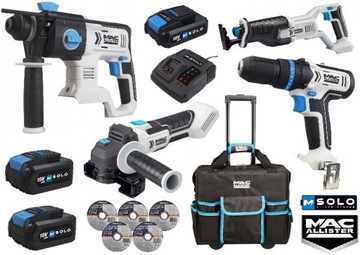 MACALLISTER SOLO 18V Młot SDS+MRS18+MAG18+MCD18+2.0 Ah+5.0 Ah+TARCZE+TORBA