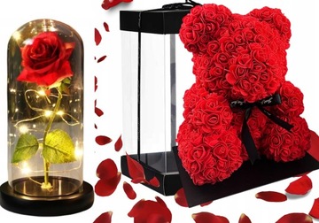 БОЛЬШОЙ плюшевый мишка из роз, цветов, горит + свеча, ароматизированный, плюшевый мишка, сложенная подарочная коробка