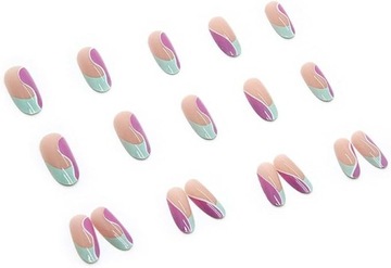 PAZNOKCIE SZTUCZNE TIPSY RÓŻOWY SWIRL MIGDAŁ KOLOROWY FRENCH SAMOPRZYLEPNE