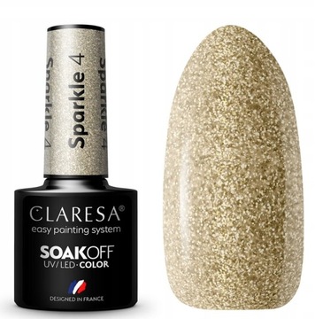 CLARESA lakier hybrydowy SPARKLE złoty z brokatem BŁYSZCZĄCY