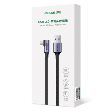 UЗЕЛЕНЫЙ КАБЕЛЬ УГЛОВОЙ USB / USB-C 3A 1M ПЕРЕДАЧА ДАННЫХ ДО 5 Гбит/с