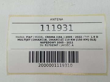 ANTÉNA STŘEŠNÍ FIAT CROMA II BRAVO 51732347