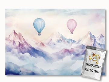 FOTOTAPETA FLIZELINA DZIECI GÓRY NIEBO CHMURY BALONY LOT 350x250 + klej