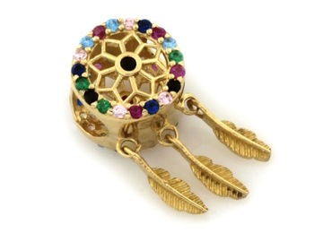 Złoty charms beads 585 łapacz snów z kolorowymi cyrkoniami do bransoletki