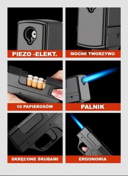 PAPIEROŚNICA 10 PAPIEROSÓW ZAPALNICZKA PISTOLET