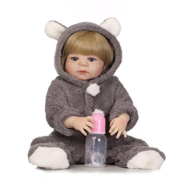 Szara puszysta ubrania odrodzona lalka 57cm