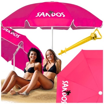 RÓŻOWY PARASOL PLAŻOWY OGRODOWY SKŁADANY DUŻY POKROWIEC Z PODSTAWĄ ŁAMANY