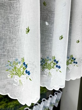 Firanka Kuchnia Biała Zazdrostka Natura Haft Niebieski Kwiatuszek wys 20 cm