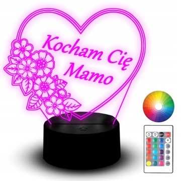 LAMPKA NOCNA LED DZIEŃ MATKI MAMY KWIATY SERCE 3D