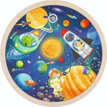 Okrągłe Drewniane Puzzle Kosmos Goki 4+