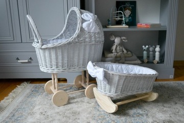 Плетеная коляска + люлька для куклы, цвет СЕРЫЙ