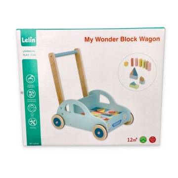 LELIN Деревянная коляска с кубиками Автомобиль 12м+