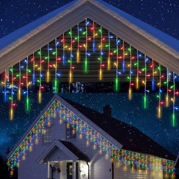 KURTYNA ŚWIETLNA LED ŚWIĄTECZNA KOLOROWE SOPLE 12m 400LED 8 TRYBÓW