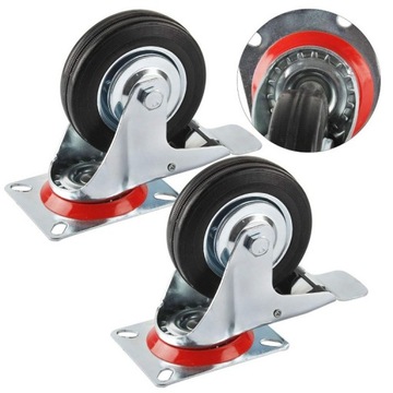 КОЛЕСО ПОВОРОТНОЕ РЕЗИНОВОЕ РУЛЕВОЕ МЕТАЛЛ КОЛЕСО 125ММ С ТОРМОЗОМ 2 ШТ.